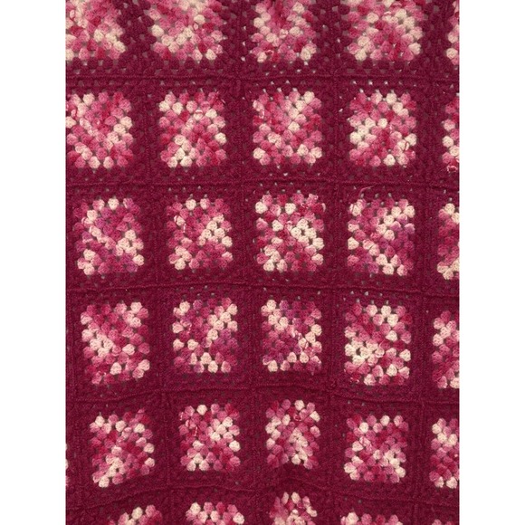 Handmade Other - Vintage Granny Square Afghan Cranberry Pink Rose Lap Throw Blanket Mauve 67 X 45